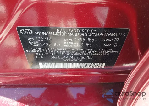 2014 Hyundai Sonata Gls из США, поврежденный, VIN 5NPEB4AC4EH886785